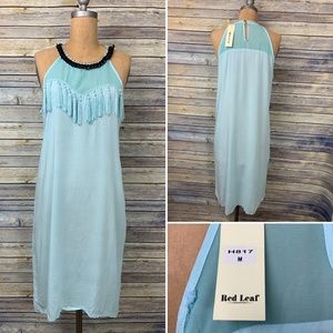 NWT Red Leaf Green Dress with Fringes Size Medium